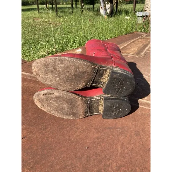 Justin Womens Cowboy Boots 5.5C Red Classic Roper Cowgirl Western Broke In