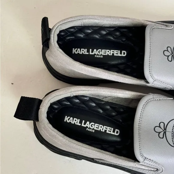Karl Lagerfeld Mens Low Top Slip On Shoes Gray Leather  Sz 8.5 9.5 12 NEW