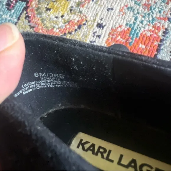 Karl lagerfeld Paris black suede floral slip on loafer flats size 6m