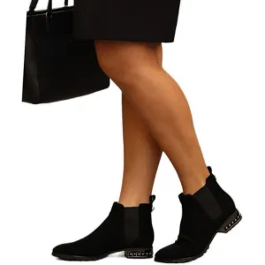 KARL LAGERFELD Suede Chelsea Boots, Size 7.5 M, Black &amp; Silver