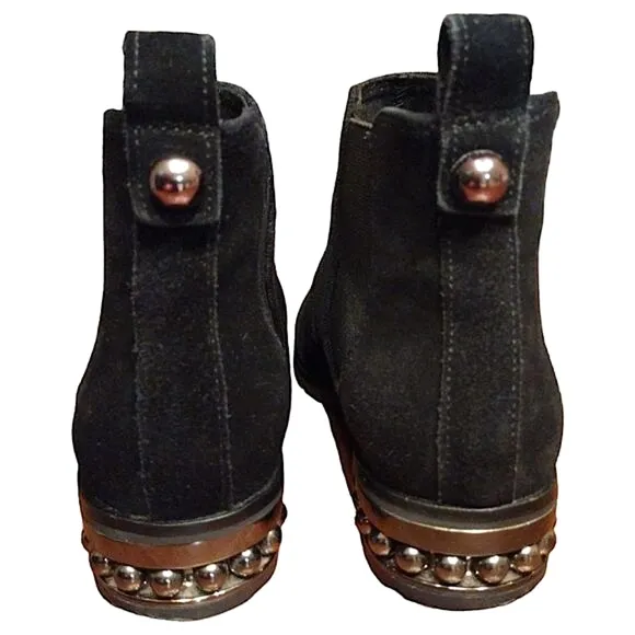 KARL LAGERFELD Suede Chelsea Boots, Size 7.5 M, Black &amp; Silver