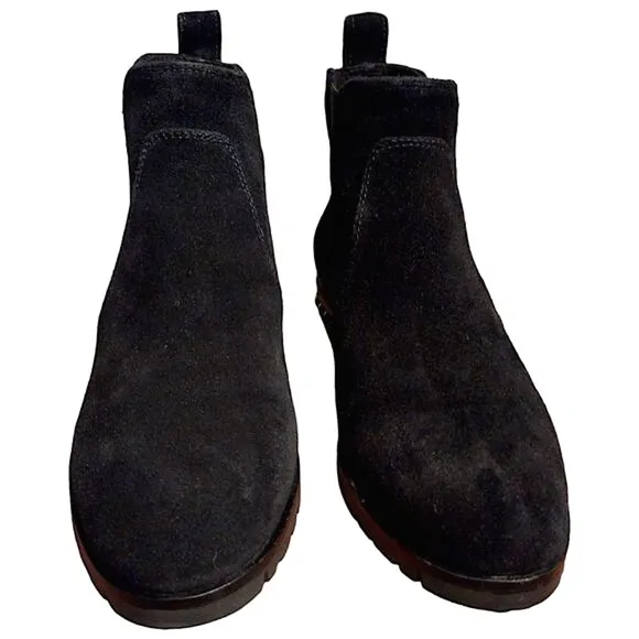 KARL LAGERFELD Suede Chelsea Boots, Size 7.5 M, Black &amp; Silver