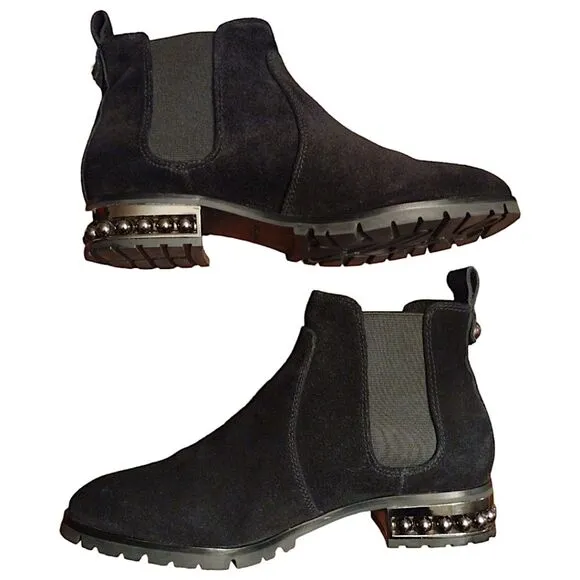 KARL LAGERFELD Suede Chelsea Boots, Size 7.5 M, Black &amp; Silver