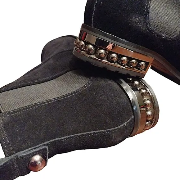 KARL LAGERFELD Suede Chelsea Boots, Size 7.5 M, Black &amp; Silver