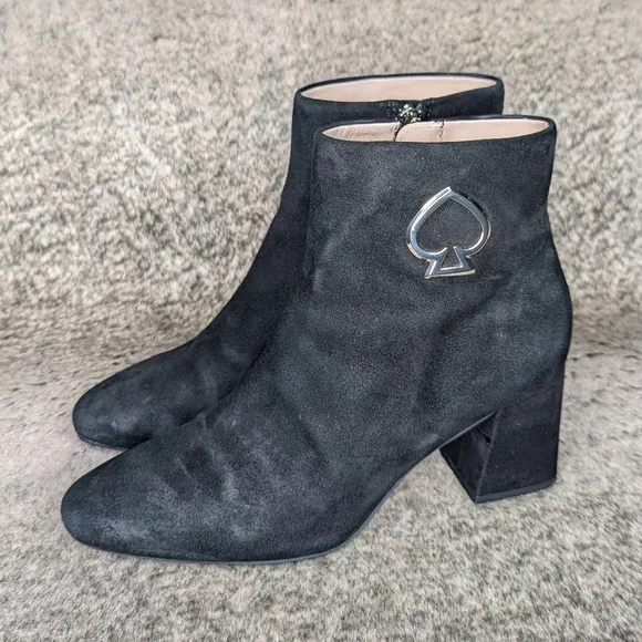 Kate Spade Alihandra Luxe Suede Ankle Boots Black Women's 7.5