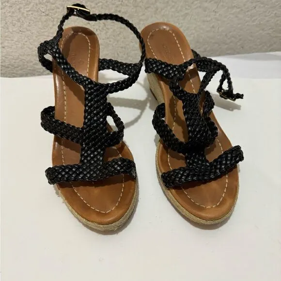 Kate Spade Espadrille woven black Wedge Heel Sandals Size 7 M