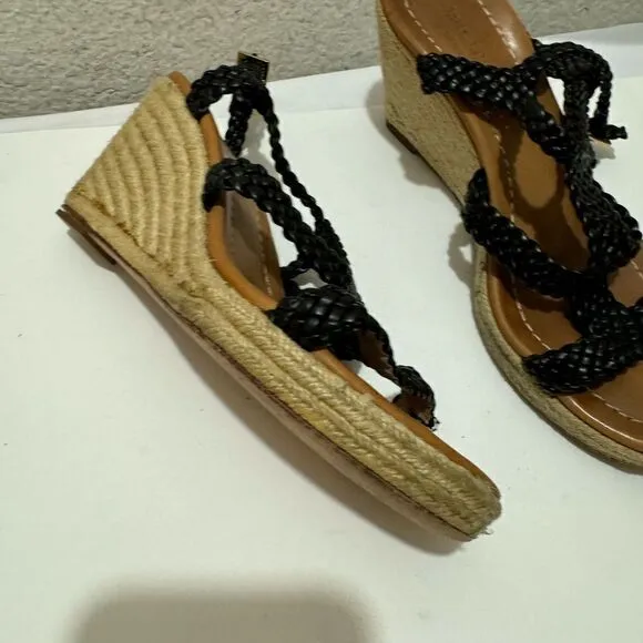 Kate Spade Espadrille woven black Wedge Heel Sandals Size 7 M