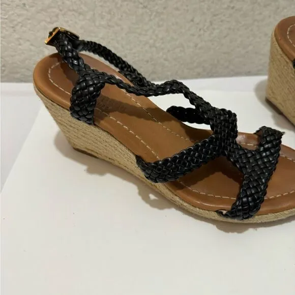 Kate Spade Espadrille woven black Wedge Heel Sandals Size 7 M