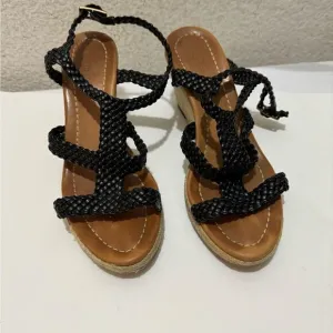 Kate Spade Espadrille woven black Wedge Heel Sandals Size 7 M
