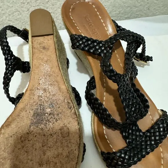 Kate Spade Espadrille woven black Wedge Heel Sandals Size 7 M