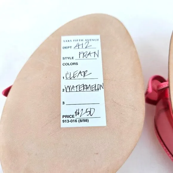Kate Spade NEW &quot;Fran&quot; Watermelon Pink Bow Lucite Kitten Heel Sandals NWT Sz 6B
