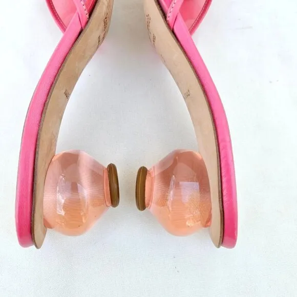Kate Spade NEW &quot;Fran&quot; Watermelon Pink Bow Lucite Kitten Heel Sandals NWT Sz 6B
