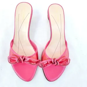 Kate Spade NEW &quot;Fran&quot; Watermelon Pink Bow Lucite Kitten Heel Sandals NWT Sz 6B