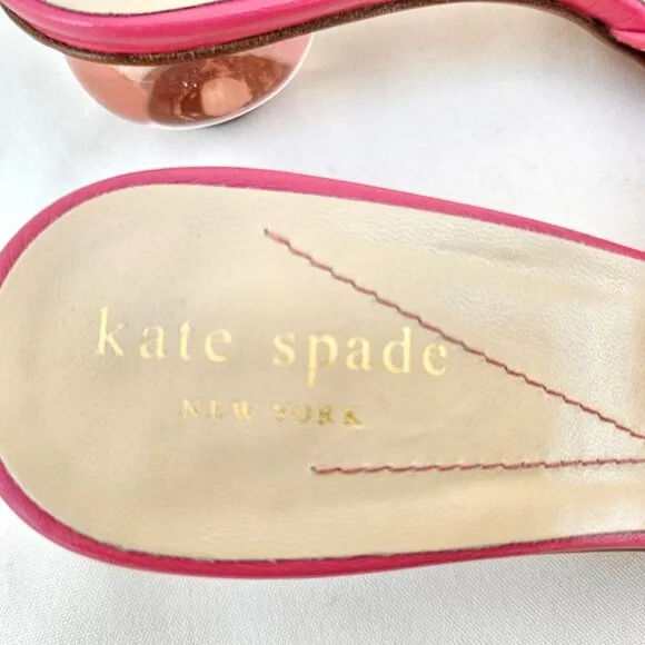 Kate Spade NEW &quot;Fran&quot; Watermelon Pink Bow Lucite Kitten Heel Sandals NWT Sz 6B