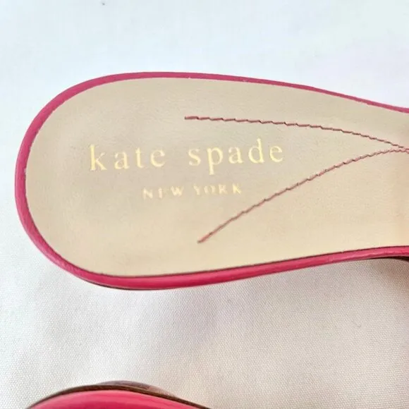 Kate Spade NEW &quot;Fran&quot; Watermelon Pink Bow Lucite Kitten Heel Sandals NWT Sz 6B