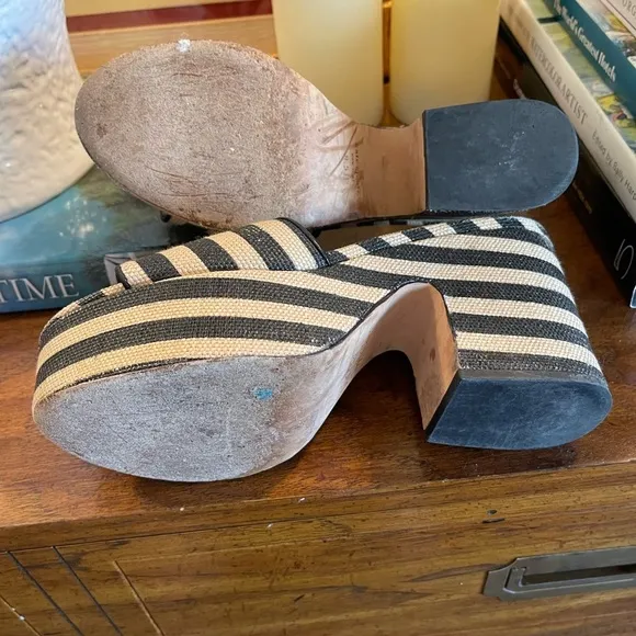 Kate Spade New York Ibiza Platform Sandals Black White Stripe