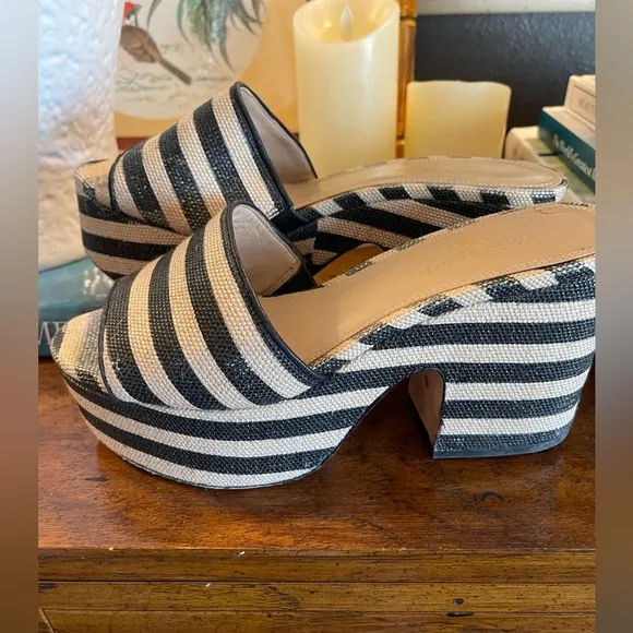 Kate Spade New York Ibiza Platform Sandals Black White Stripe