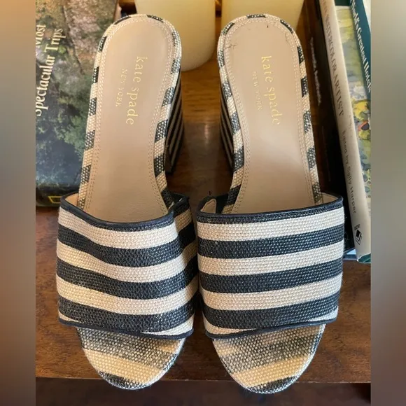 Kate Spade New York Ibiza Platform Sandals Black White Stripe