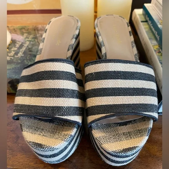 Kate Spade New York Ibiza Platform Sandals Black White Stripe