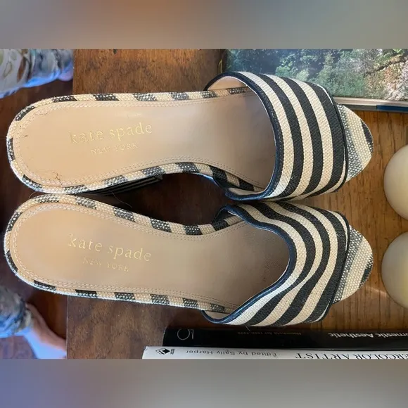Kate Spade New York Ibiza Platform Sandals Black White Stripe