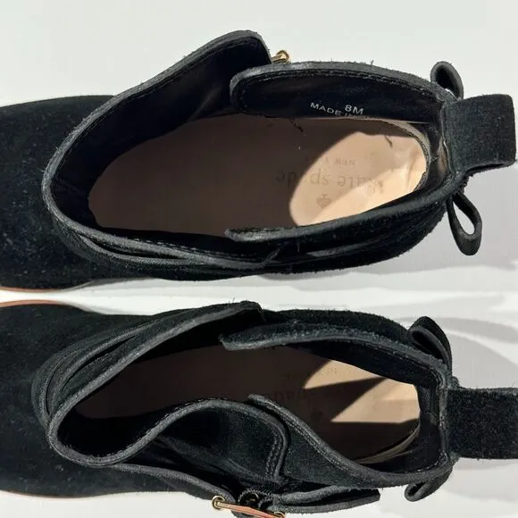 Kate Spade Polly Black Suede Buckle Strap Ankle Booties Boots Women’s Size 8M