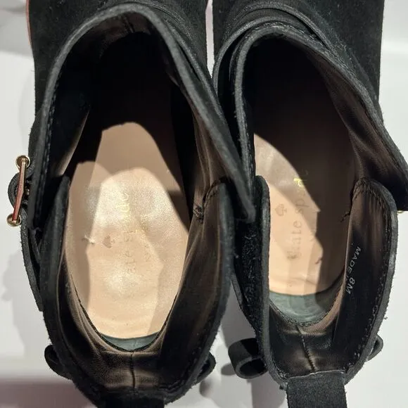 Kate Spade Polly Black Suede Buckle Strap Ankle Booties Boots Women’s Size 8M