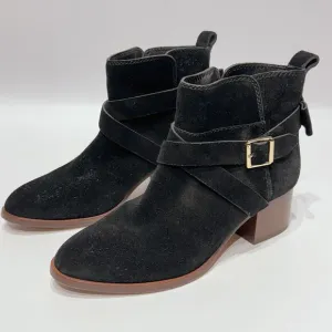 Kate Spade Polly Black Suede Buckle Strap Ankle Booties Boots Women’s Size 8M