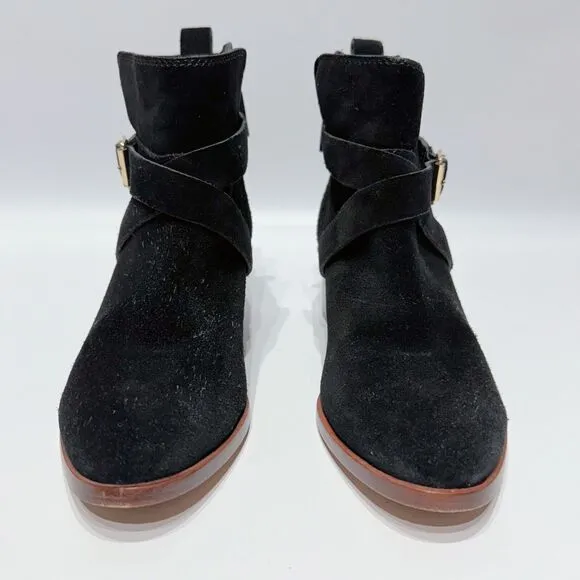 Kate Spade Polly Black Suede Buckle Strap Ankle Booties Boots Women’s Size 8M
