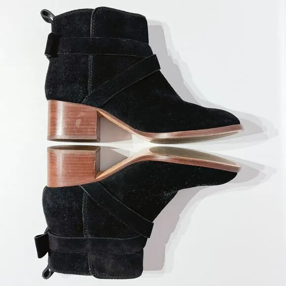 Kate Spade Polly Black Suede Buckle Strap Ankle Booties Boots Women’s Size 8M