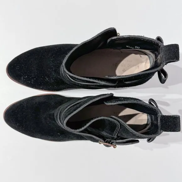 Kate Spade Polly Black Suede Buckle Strap Ankle Booties Boots Women’s Size 8M