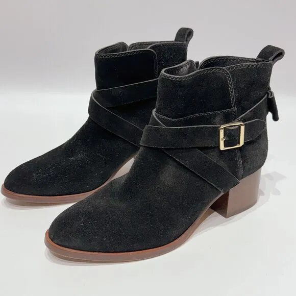 Kate Spade Polly Black Suede Buckle Strap Ankle Booties Boots Women’s Size 8M