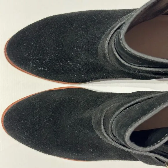 Kate Spade Polly Black Suede Buckle Strap Ankle Booties Boots Women’s Size 8M
