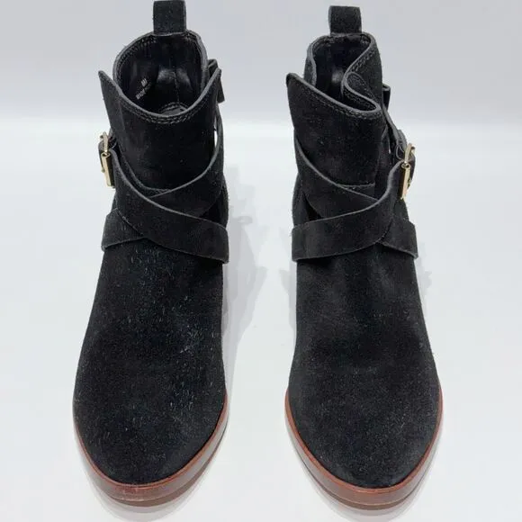 Kate Spade Polly Black Suede Buckle Strap Ankle Booties Boots Women’s Size 8M