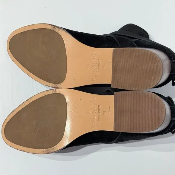 Kate Spade Polly Black Suede Buckle Strap Ankle Booties Boots Women’s Size 8M