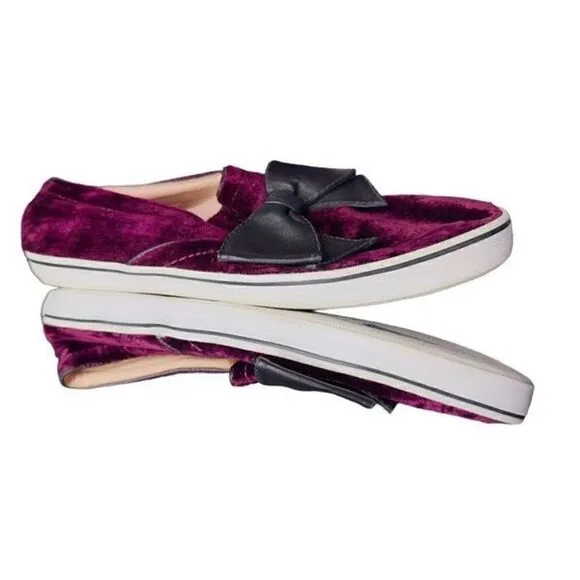 KATE SPADE Shoes Kate Spade Delise Too Bordeaux Velvet Black Nappa Bow Slip On S