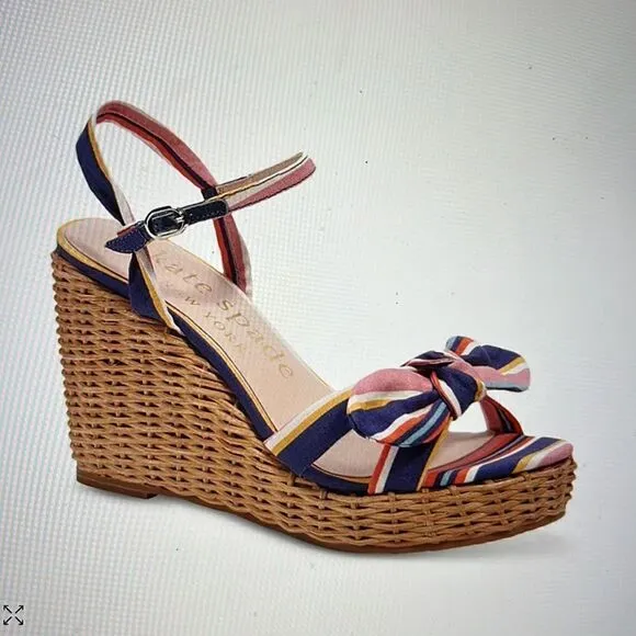 Kate Spade Patio Wedge Sandals- Sidewalk Stripe- Size 9.5- NIB