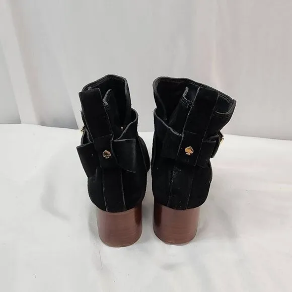 Kate Spade Size 8.5 Polly Ankle Boots Black Suede Bow Back Booties