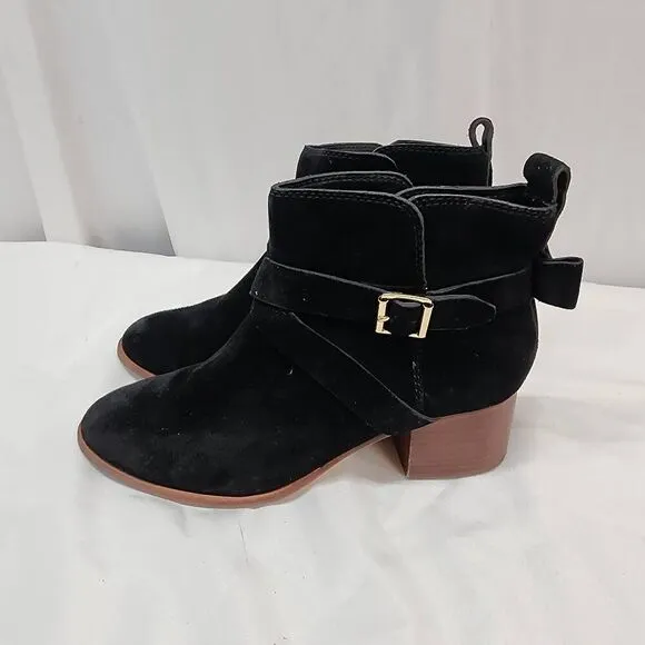 Kate Spade Size 8.5 Polly Ankle Boots Black Suede Bow Back Booties