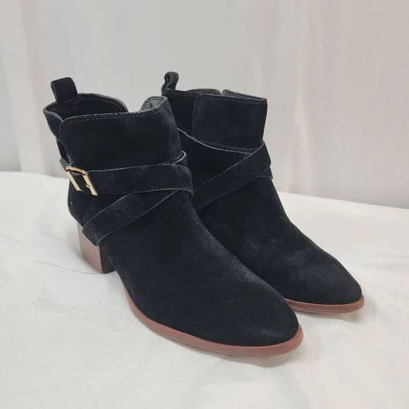 Kate Spade Size 8.5 Polly Ankle Boots Black Suede Bow Back Booties