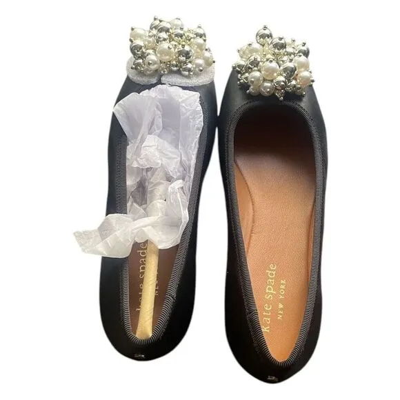 Kate Spade New York Women's Vilette Embellished Ballet Flats - Black Sz 5b