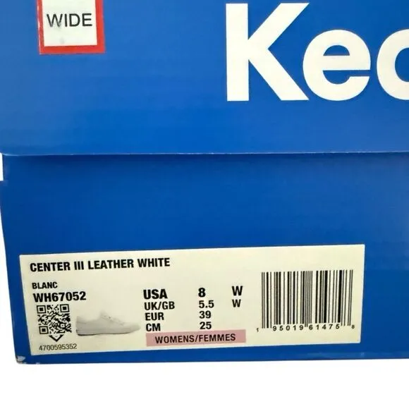 Keds Center III Leather White Shoes Women’s Size 8 Wide WH67052