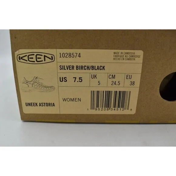 Keen Womens Size 7.5 Uneek Astoria Silver Birch Black Woven Closed Toe Sandals