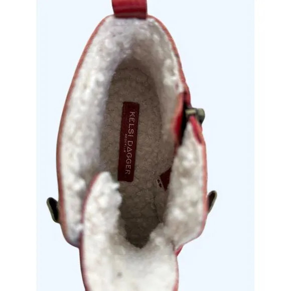 Kelsi Dagger Brooklyn Shoes Red Lace Up Lug Sole Ankle Combat Boots sz 5.5 M EUC