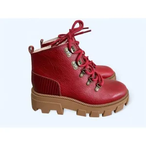 Kelsi Dagger Brooklyn Shoes Red Lace Up Lug Sole Ankle Combat Boots sz 5.5 M EUC