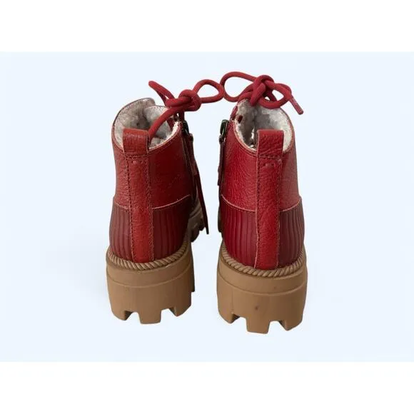 Kelsi Dagger Brooklyn Shoes Red Lace Up Lug Sole Ankle Combat Boots sz 5.5 M EUC