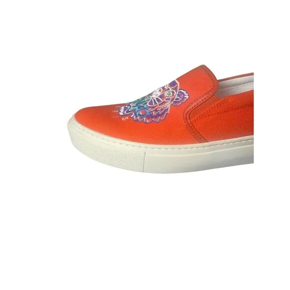 Kenzo K-Skate Tiger Womens Sneakers Sz 7.5 Orange Embroidered Logo Slip On Shoes