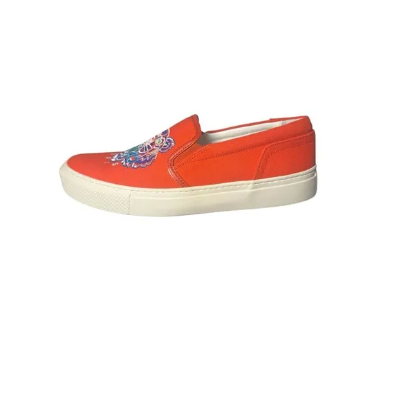 Kenzo K-Skate Tiger Womens Sneakers Sz 7.5 Orange Embroidered Logo Slip On Shoes