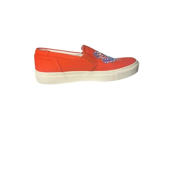 Kenzo K-Skate Tiger Womens Sneakers Sz 7.5 Orange Embroidered Logo Slip On Shoes