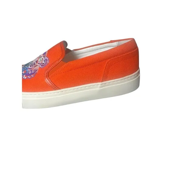 Kenzo K-Skate Tiger Womens Sneakers Sz 7.5 Orange Embroidered Logo Slip On Shoes