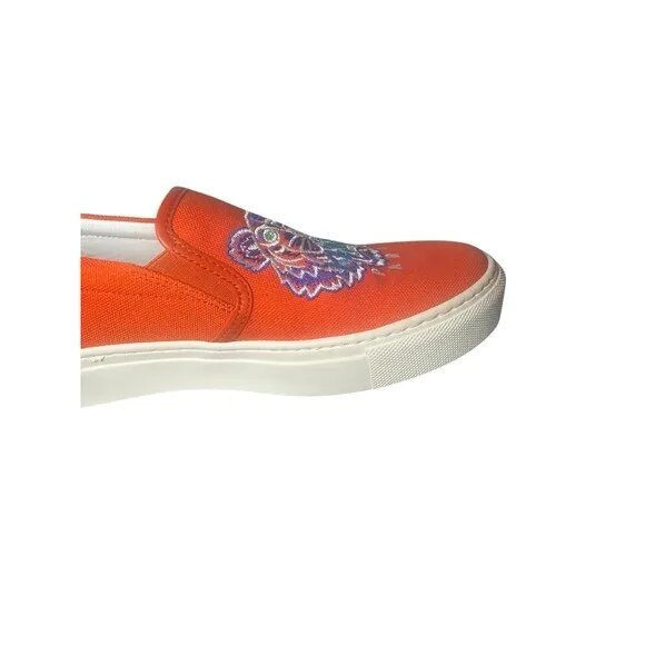 Kenzo K-Skate Tiger Womens Sneakers Sz 7.5 Orange Embroidered Logo Slip On Shoes
